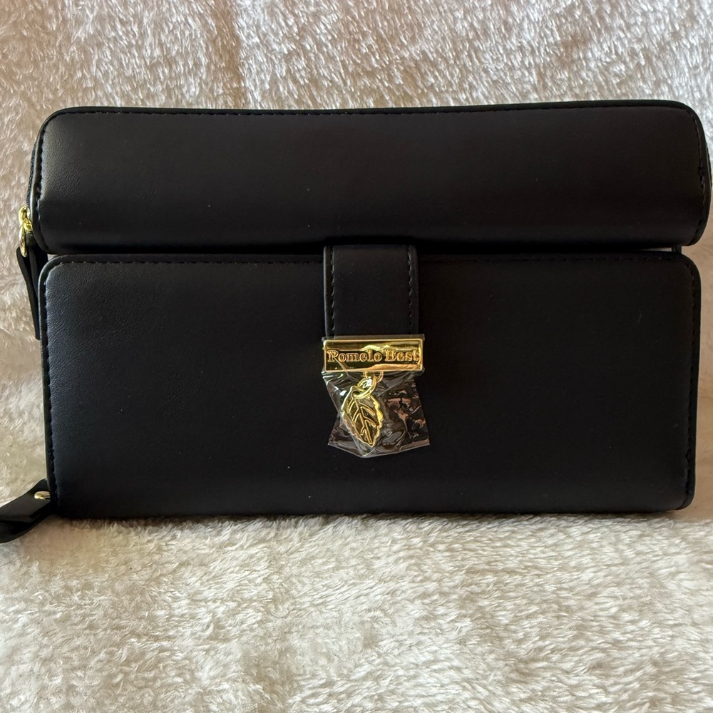 New Black Pomelo Best Leather Crossbody Bag with Gold Accents